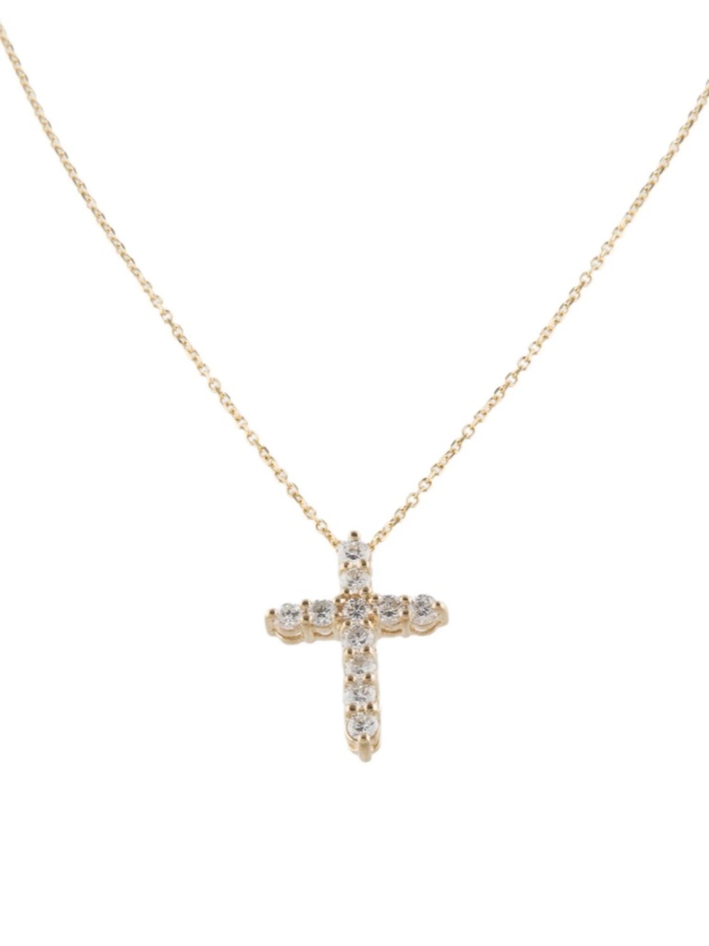 14k Solid Gold Diamond Cross Pendant Necklace
